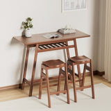 ZUN 3 PCS Pub Dining Set Retro Bar Table Rubber Wood Stackable Backless High Stool for 2 with Shelf and W69165658