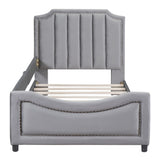 Twin Size Upholstered Daybed with Classic Stripe Shaped Headboard, Gray WF308905AAE