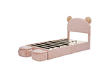 Twin Size Upholstered Platform Bed Frame with Cartoon Bear Ears Shaped Headboard for Kids Teens W3004P230681
