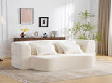 Queen Size Modern White Floor Sofa with 4 Pillows, Plush Fabric Futon Sofa Couch, High-Density Foam W3612P336073