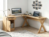 Reversible L-Shaped Computer Desk, Oak Finish Corner Writing Desk with Drawer & Storage Cabinet, 15869788