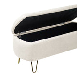 Ivory White Storage Ottoman for End of Bed Gold Legs, Modern Ivory White Faux Fur Entryway W117082032