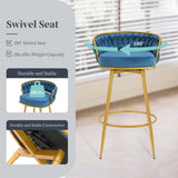 Swivel Counter Height Bar Stools Set of 2, 31." Bar Height Stools with Hand-Woven Backrest & Gold N762P216979C