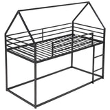 Twin over Twin House Bunk Bed with Built-in Ladder,Black WF283080AAB
