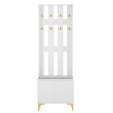 ON-TREND Modern Luxury 4-in-1 Hall Tree with Cushion, Versatile Coat Rack with 8 Gold Hooks and N721P192814K