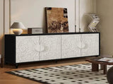 Vintage White Large Faceted Carved And Spliced Doors Combined With Black Frames For TV Stand W1445P164173