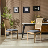 French Country Dining Chairs Elegant Cane Backrest & Upholstered Seats with Fluted Legs N767P263678H