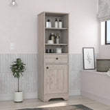 Linen Single Door Cabinet 55" H, Three External Shelves, One Drawer, Two Interior Shelves, Light B097133111