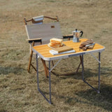 2.3ft Aluminum Camping Folding Table wood grain color 45552990