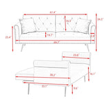 A 69.7-inch-long sofa bed covered in beige velvet fabric, featuring nail head trim and accompanied W3356P298442