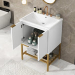 ZUN 24" Bathroom Vanity with Sink, Bathroom Vanity Cabinet with Two Doors and Gold Metal Frame, Open 56836423