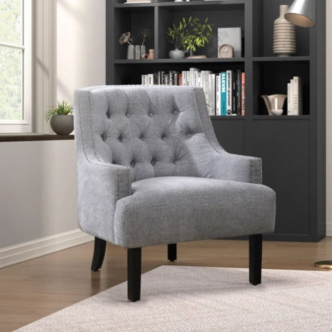 ZUN Modern Traditional Accent Chair Gray Chenille Upholstery Button-Tufted Solid Wood 1pc Living Room B011P182660