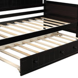 Twin Wooden Daybed with Trundle Bed, Sofa Bed for Bedroom Living Room, Espresso WF192861AAP