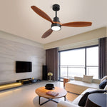 ZUN 52 Inch Wooden Ceiling Fan With 3 Solid Wood Blades Remote Control Reversible DC Motor With Led W882P147232