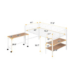 ZUN Twin Size Metal Loft Bed with Desk and Shelves,White MF292498AAK