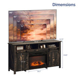 58" Black Gold Oak Barn Door Fireplace TV Stand for 23" Insert, Sliding Track Design 12290979