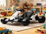 White 24V Electric Go-Kart Dual 150W Motors Adjustable Seat 11.2MPH High Speed Slow Start 5-Point 42176060