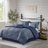 7 Piece Printed Seersucker Comforter Set Navy Cal King B03597180