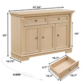 Farmhouse Style Kitchen Storage Cabinet, Large Wall Cabinet with Drawers and Doors in Roman Column W2393P300542