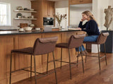 26" Counter Stool - Brown Upholstered Seat, Brass Metal Frame, 26 in. B2751P617763