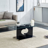 ZUN A rectangular modern and fashionable coffee table with tempered glass tabletop and black MDF legs. W1512P245578