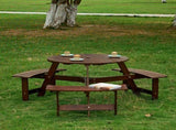 Outdoor 6 Person Picnic Table, 6 person Round Picnic Table with 3 Built-in Benches, Umbrella Hole, 21425761