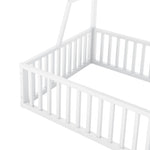 ZUN Twin Size Floor Bed Frame with Safety Fence, Metal Floor Bed with Desk and Storage Shelves, W1580P240067