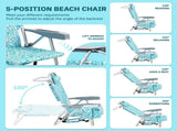 1 PCS Aluminum Beach Chair, 8.5 Inch Seat Height Teal Tribal Pattern, Adjustable Folding Chair with 78014252