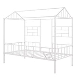 Metal House Bed Frame Twin Size with Slatted Support No Box Spring Needed White 77841896
