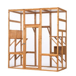 ZUN Outdoor Cat Enclosure, Large Wood Cat Cage with Sunlight Top Panel, Perches, Sleeping Boxes, Pet W2181P152977