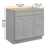 36 in. W x 21 in. D x 34.5 in. H in Shaker Grey Plywood Ready to Assemble Floor Vanity Sink Base T3210P282890