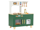 Green Kids Play Kitchen with Realistic Faucet & Ice Dispenser, Anti-Tipping Pretend Cooking Set for 02084260