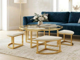 Modern Round Coffee Table Set with 4 Nesting Stools, Tempered Glass Top & Gold Metal Frame, Space N735P525144K