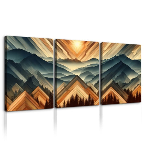 ZUN 3 Panels Framed Abstract Wood Grain Boho Style Mountain & Forest Canvas Wall Art Decor,3 Pieces W2060P155385