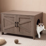 ZUN Cat Litter Box Enclosure, Litter Box Furniture Hidden with Barn Door, Wooden Washroom Furniture, W3008P235407