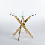 ZUN Golden Dining Table with cross metal leg and glass,Modern Space Saving Kitchen Table for Living W234P242550