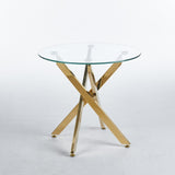 ZUN Golden Dining Table with cross metal leg and glass,Modern Space Saving Kitchen Table for Living W234P242550