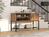 Rustic Brown Sideboard with 2 AC Outlets & 2 USB Ports, Charging Buffet Cabinet with Wine Rack 50254503