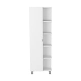 ZUN Urano Corner Linen Cabinet, Five External Shelves, Single Door, Four Interior Shelves -White B20091991