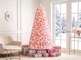 6 FT Pre-Lit Flocked Pink Christmas Tree with 8 Lighting Modes Warm White LED Lights, Hinged 79348365