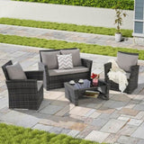 4 Pieces Outdoor Patio Furniture Sets Garden Rattan Chair Wicker Set, Poolside Lawn Chairs with W874P266298