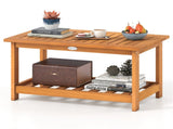 Sturdy Slatted Outdoor Coffee Table with Lower Shelf, Indoor Outdoor Multi-Purpose Center Table 49669200