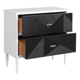 White and Black Accent Nightstand with 2 Drawers B062P185704