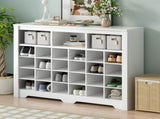 ON-TREND Sleek Design 24 Shoe Cubby Console, Modern Shoe Cabinet with Curved Base, Versatile WF309308AAK