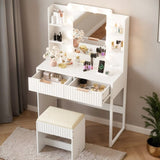 White particleboard with a melamine finish, 2 drawers, 4 shelves, a dressing table set with 10 05199813