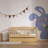 Vertical Fence Wood Painted Pine Toddler Bed with Bottom Drawer and Side Car Bed 01077775