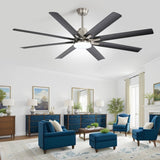 ZUN 66 Inch Large Ceiling Fan With Dimmable Led Light 8 ABS Blades Smart Remote Control Reversible DC W882P146893