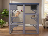 Outdoor Wooden Catio Multi-functional Cat Enclosure, 4 Platforms & 2 Napping Houses, 2 Strong Locks, W3166P476669
