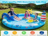 74 " Inflatable Marine Spray Pool with Shark Slide & Lighthouse Sprinkler, Kids Water Play Center 00427621