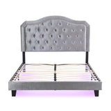 Upholstered Bed Button Tufted with Curve Design - Strong Wood Slat Support - Easy Assembly - Light W311P228694